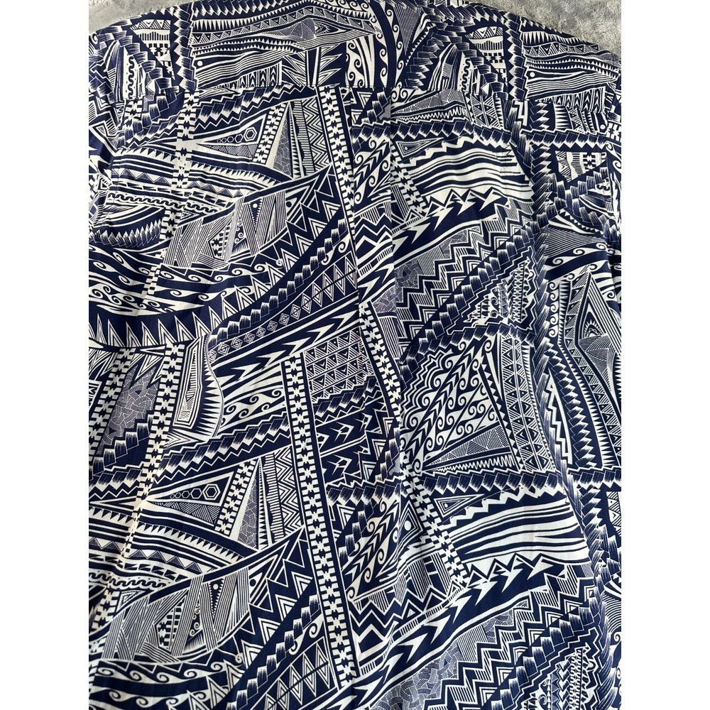 Tanoa Polynesian Tribal Hawaiian Shirt Men M Blue White 100% Cotton Fiji - Picture 13 of 13